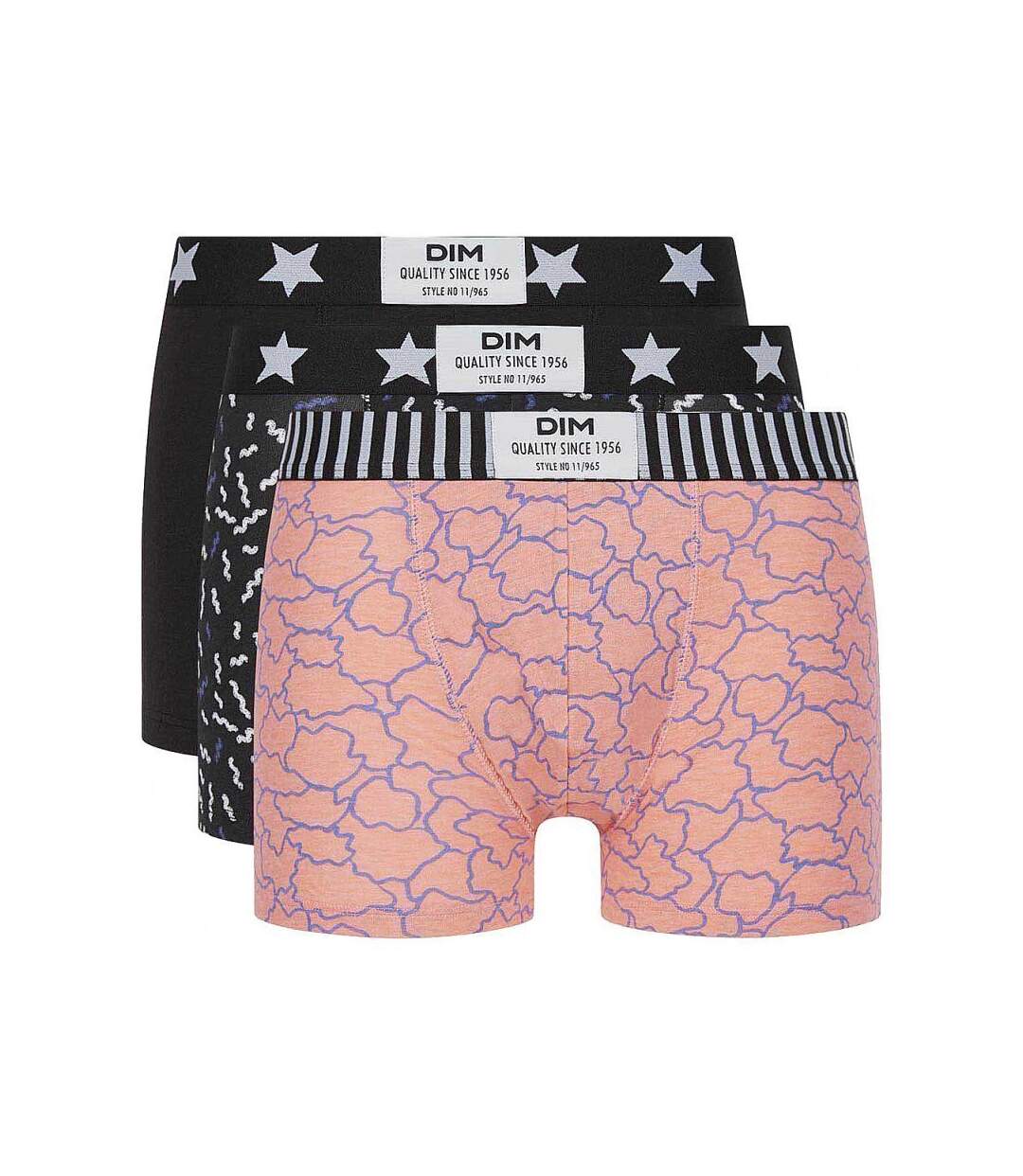 DIM Lot de 3 Boxers Homme Coton STRETCH Fleur corail Cotillon Noir