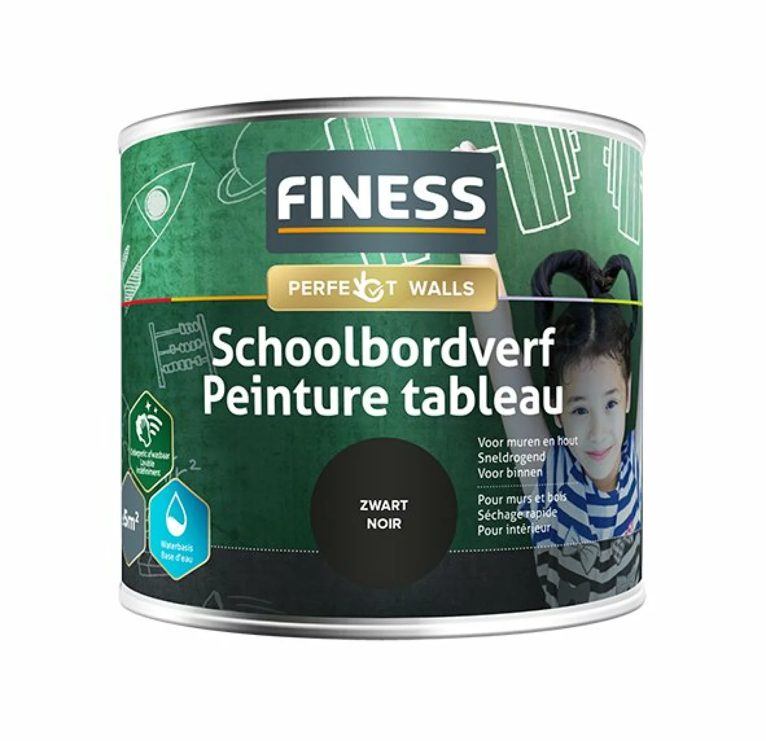 Finess Schoolbordverf Acryl 1428 - Zwart - 500ml