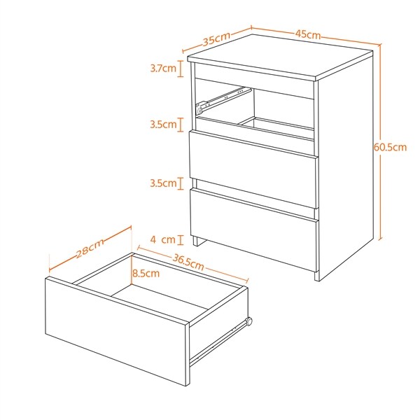 Yaheetech Nachttische 2er Set, Nachtkommode mit 3 Schubladen, Nachtschrank aus Holz, Schubladekommode Weiß 45 x 35 x 60,5 cm