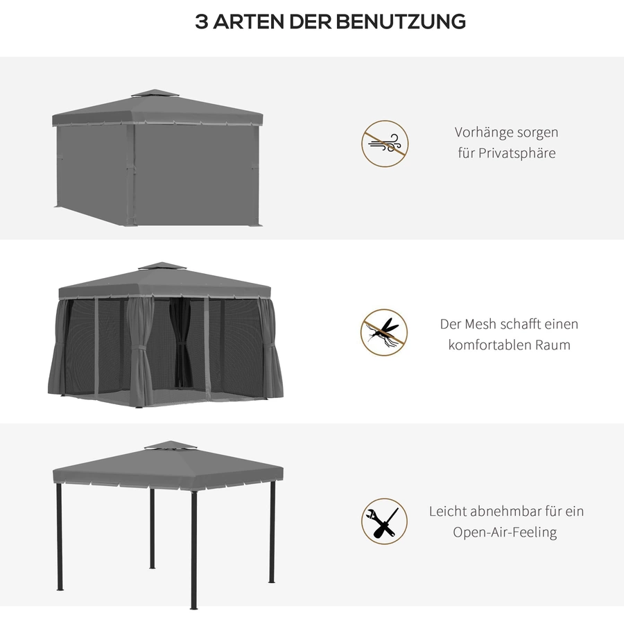 Outsunny Pavillon mit Doppeldach grau