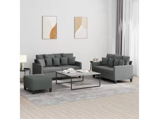 Ensemble de canapés 3 pièces avec coussins Gris foncé Tissu