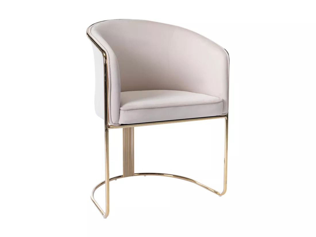 Chaise avec accoudoirs en velours et métal - Crème et doré - JOSETHE de Pascal MORABITO