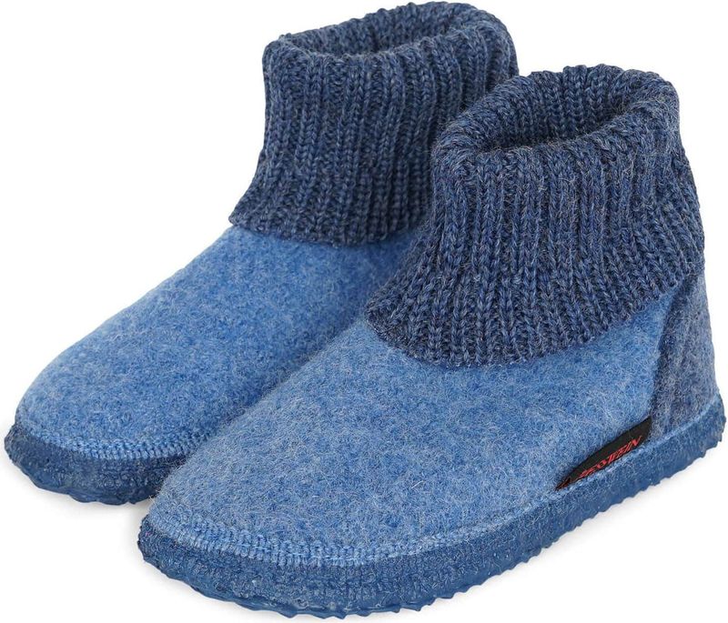 GIESSWEIN Kramsach Kinderschoenen - Capriblau - 100% Scheerwol - Antislip Zool