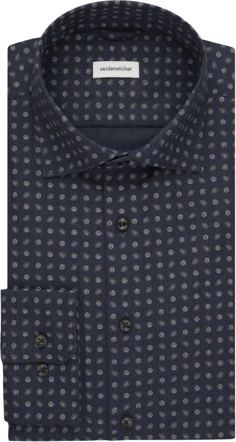 Seidensticker Flannel shirt Slim Long sleeve Kent-Collar Print Blue