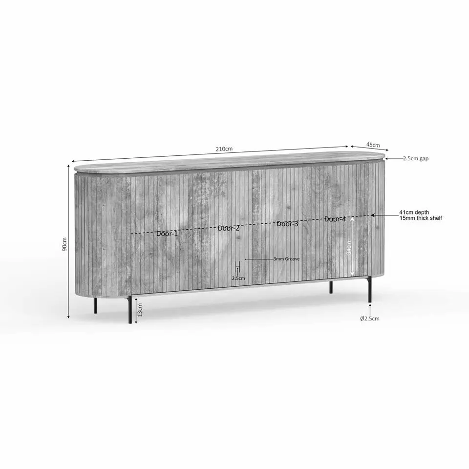 Dressoir Taupe Hout - 210x45x90cm - Solana