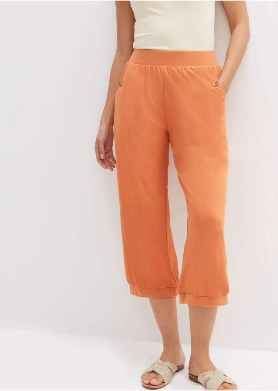 Pantalon large en Punto di Roma avec tour de taille confortable et bords-côtes à la base