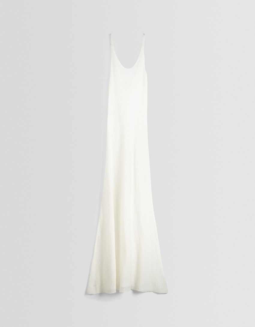 Vestido longo de malha aberta com alças finas