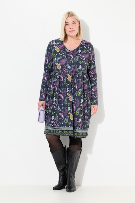 Longshirt, Blüten, A-Linie, V-Ausschnitt, Langarm