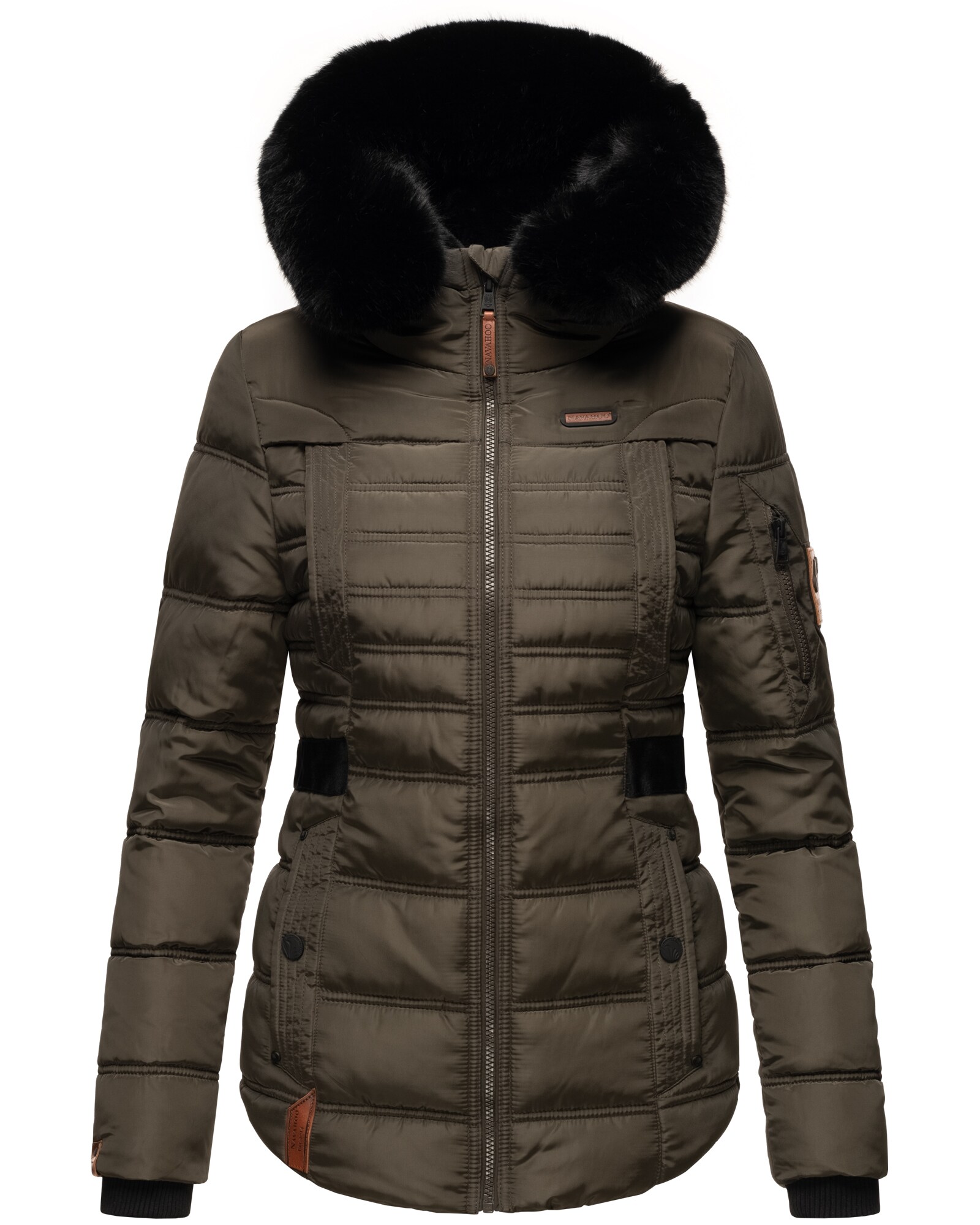 NAVAHOO Damen edler Winterjacke Kurzmantel mit abnehmbarem Kunstfellkragen Melikaa