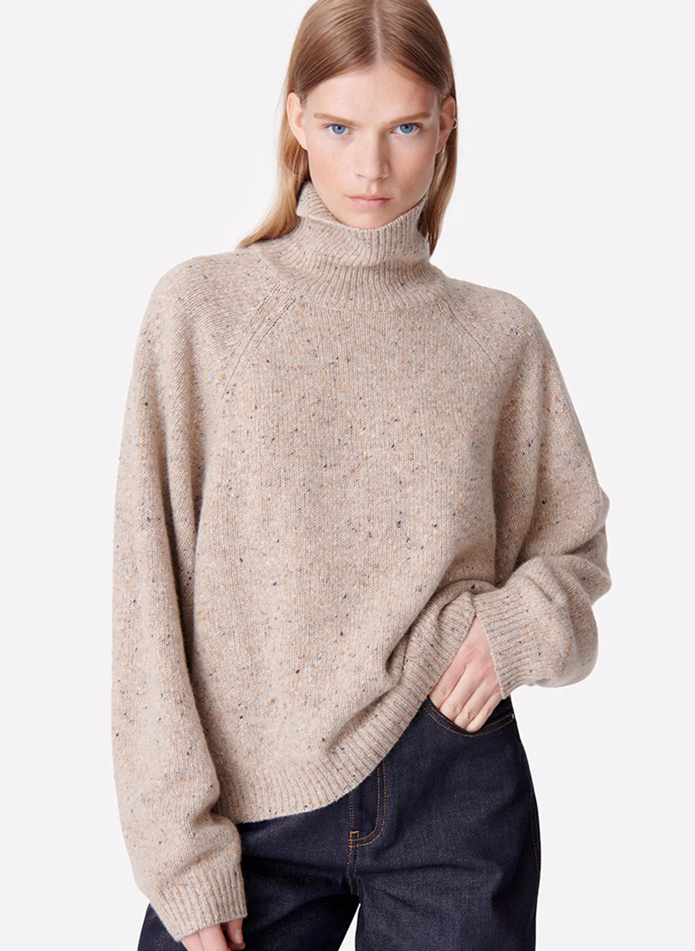 DOTTY - Pull col roulé en laine mélangée | Beige