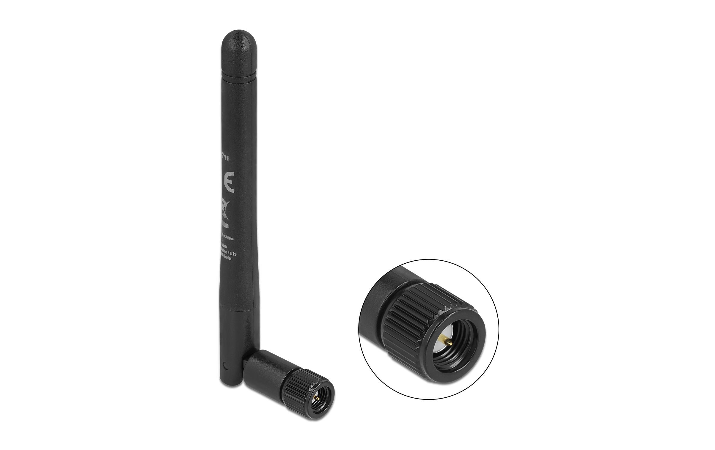 5G-Antenne SMA SMA 4.5 dBi RundstrahlDelock 5G 3.3 - 5.0 GHz Antenne SMA Stecker -1.0 - 4.5 dBi 10.9 cm omnidirektional mit Kippgelenk und flexiblem Material schwarz