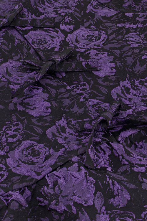 Zwart & paarse jacquard top met strikjes