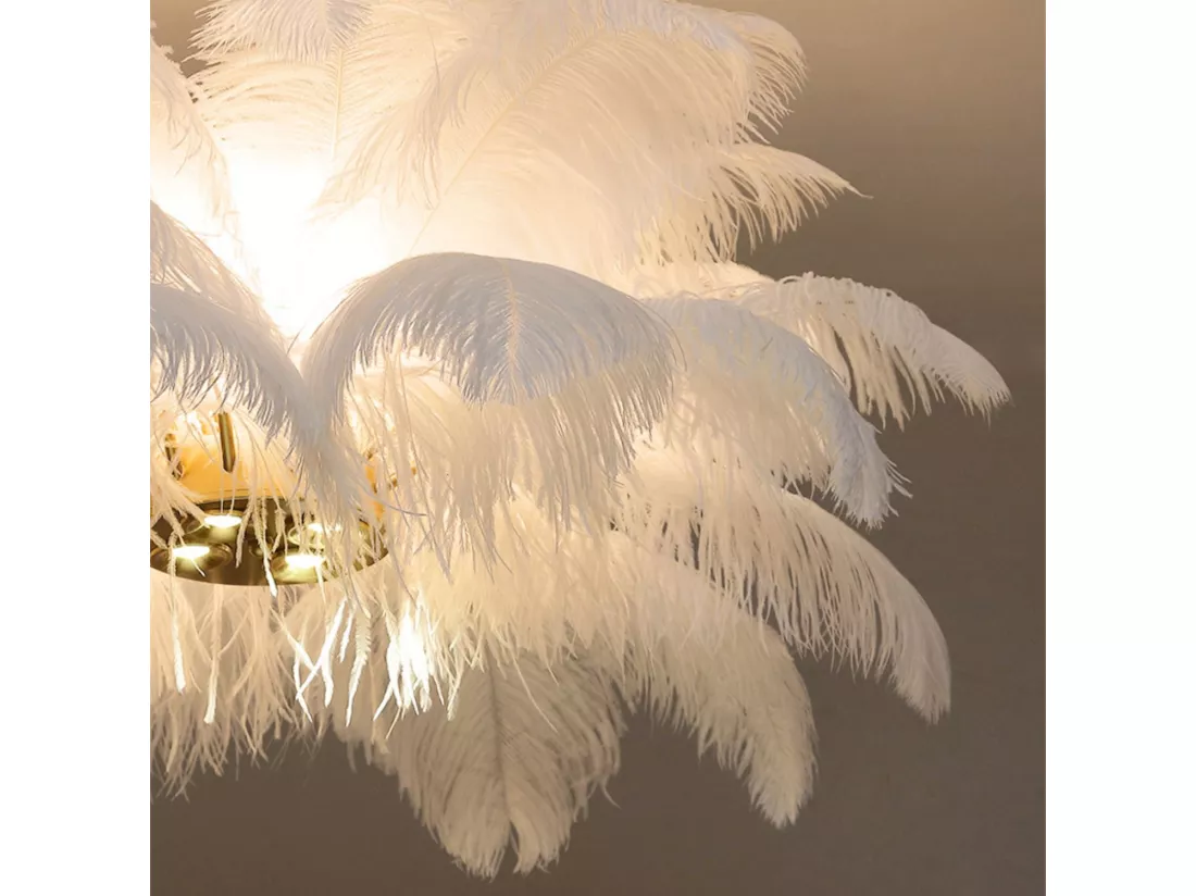 Lustre à plumes blanc luminaire moderne en laiton led pour chambre à coucher salon d90 cm
