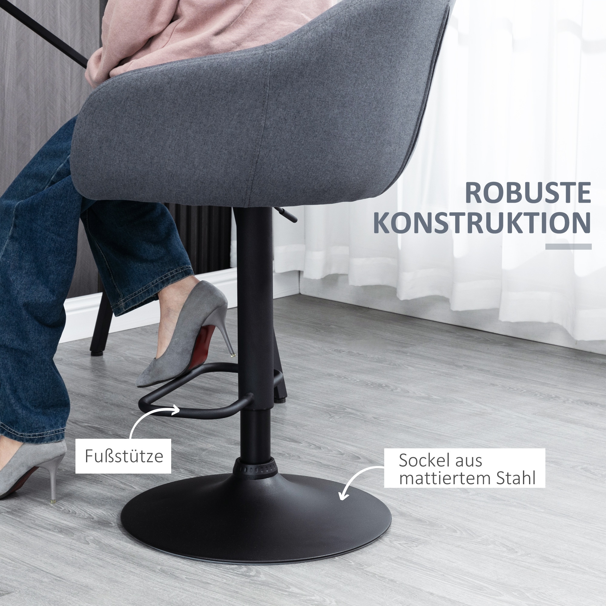 HOMCOM Barhocker mit Fußstütze grau 54L x 54B x 92-112H cm