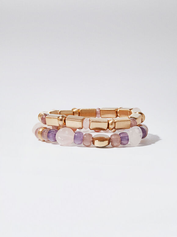 Conjunto de pulseiras elásticas com pedra - Multicolorido
