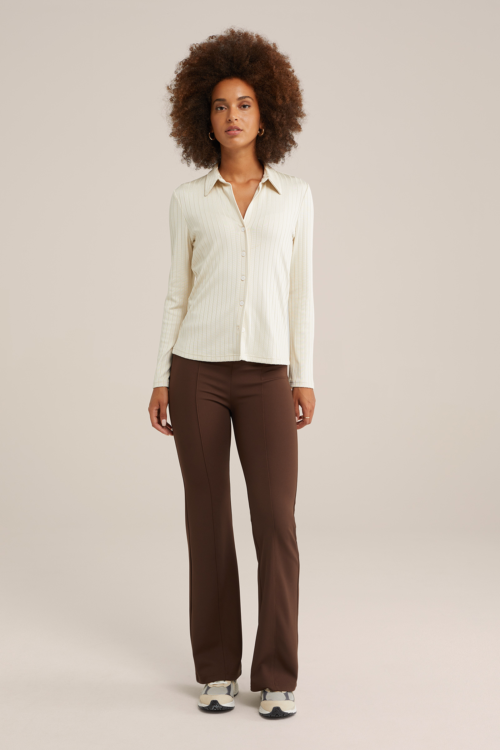 flared jersey broek WE Fashion Donkerbruin