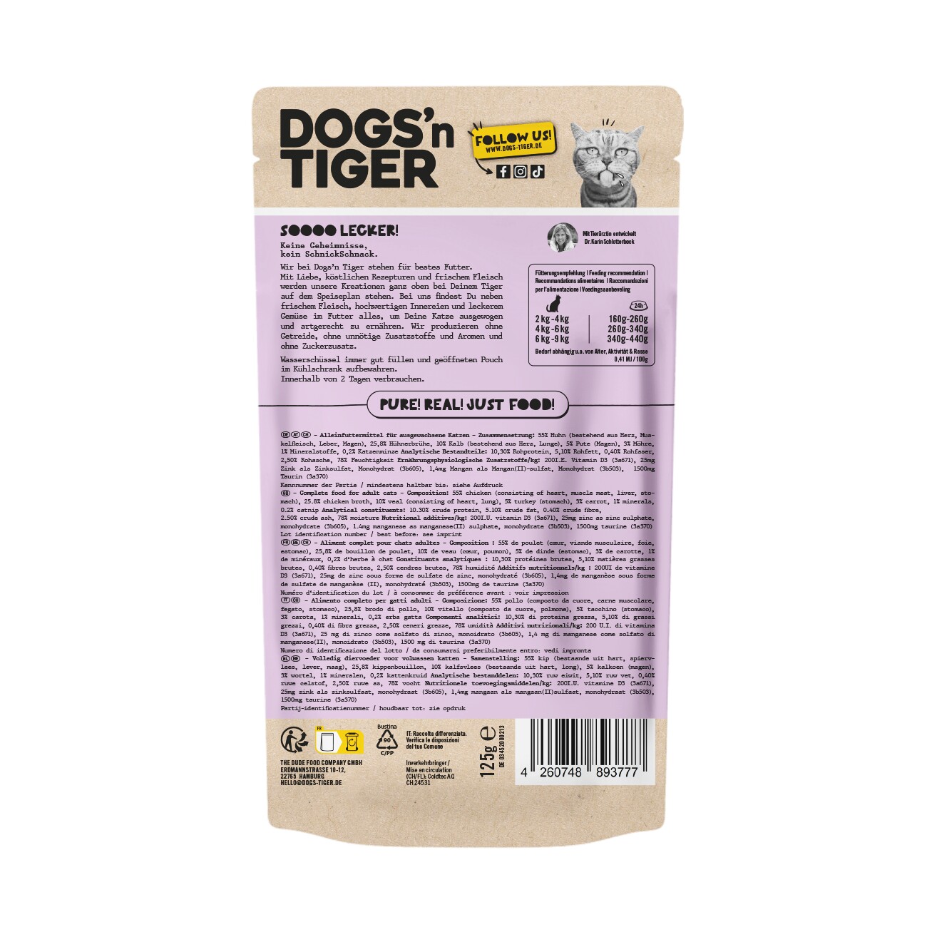 Dogs'n Tiger Adult Nassfutter Katze, Klimbim, Geflügel, Kalb & Möhre, 12x 125g