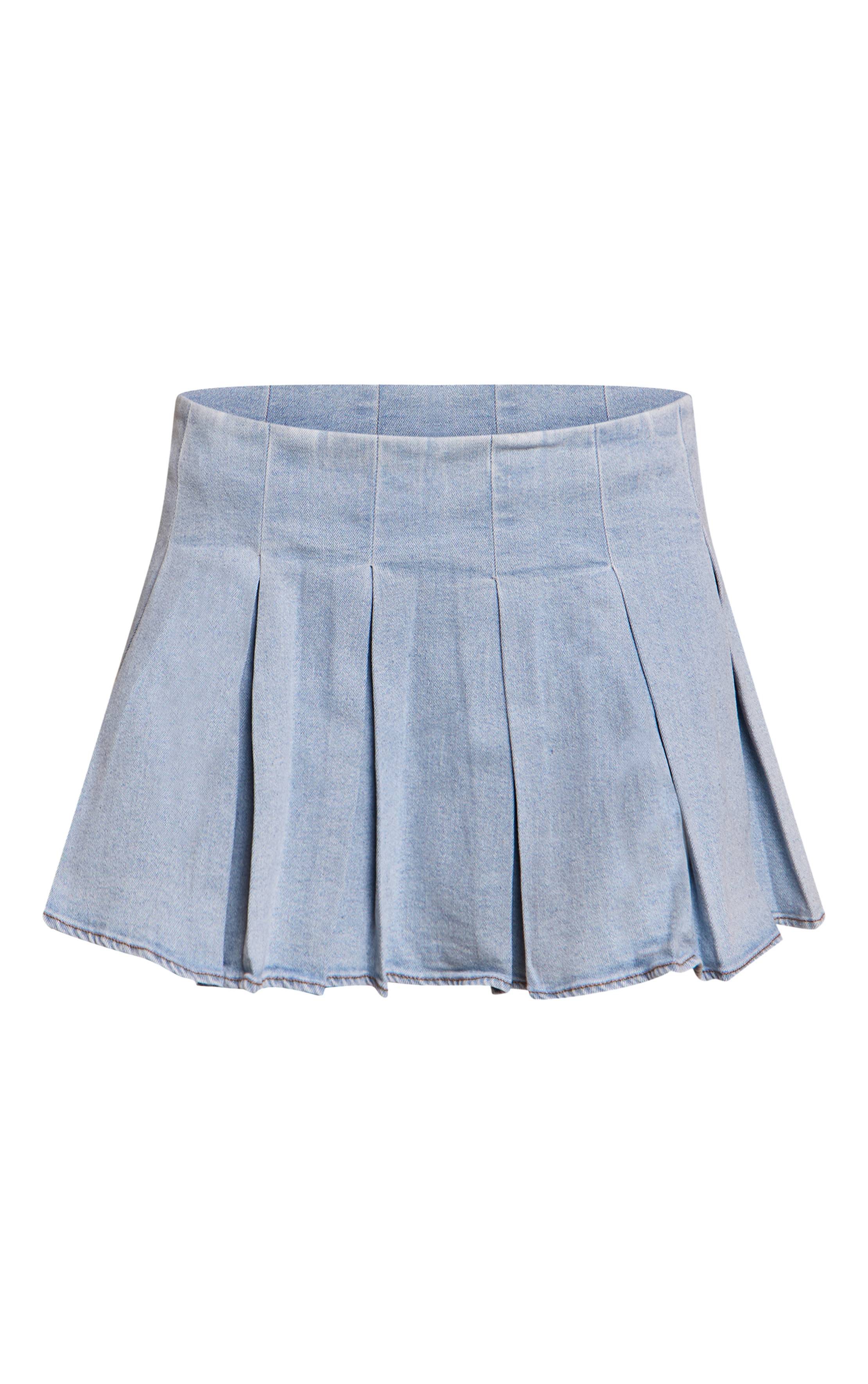Bleu Clair Mini-jupe Plissée En Denim