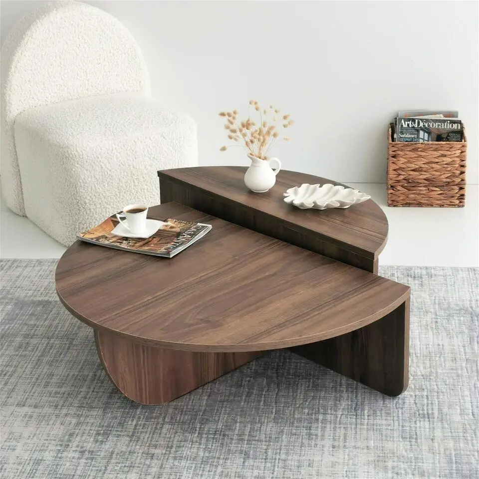 Salontafel Rond 90cm - Walnoot Bruin Melamine - Podium