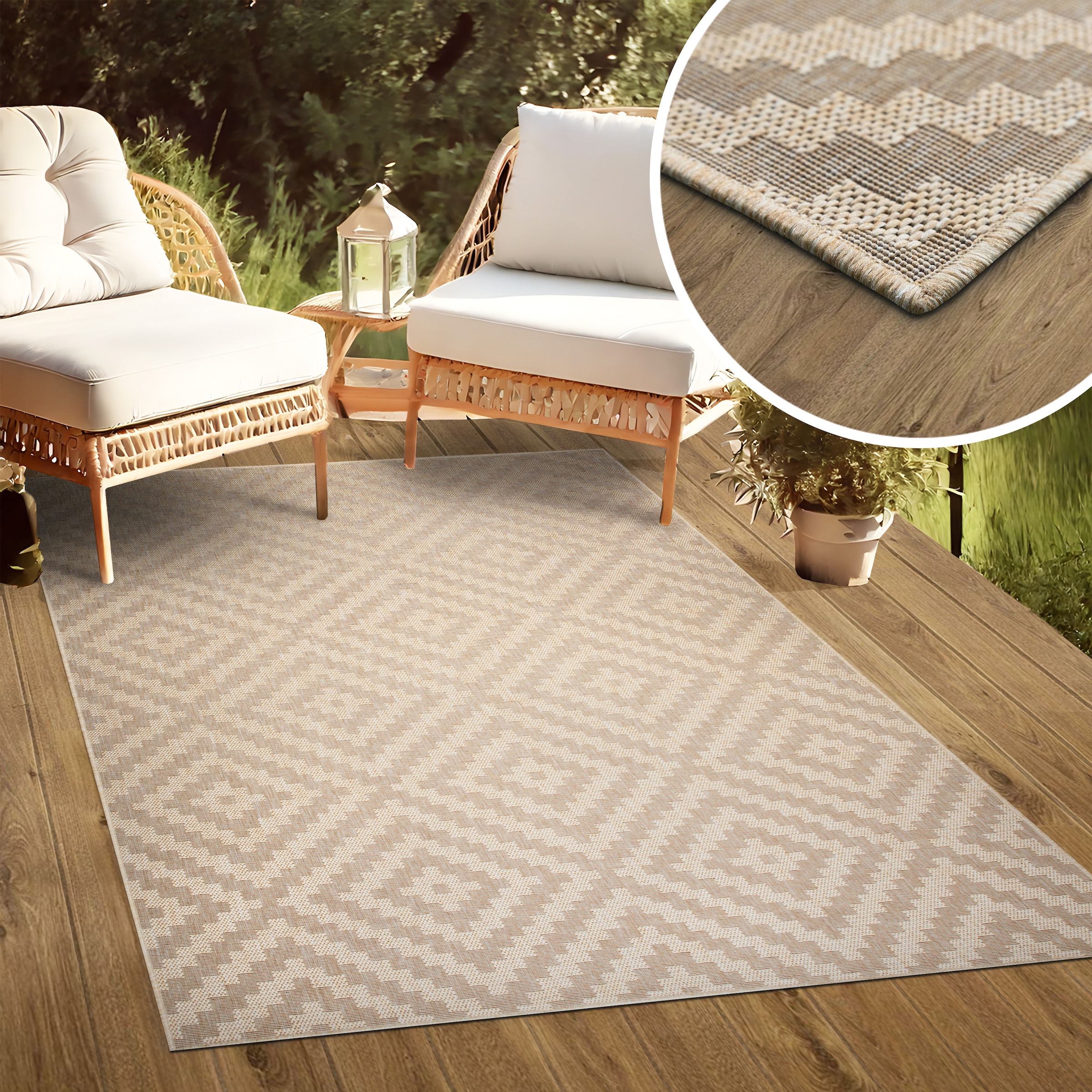 my home Teppich »Cordoba auch als Läufer erhältlich« rechteckig 3 mm Höhe In- und Outdoor geeignet, Sisal-Optik, Wetterfest & UV-beständig, Boho