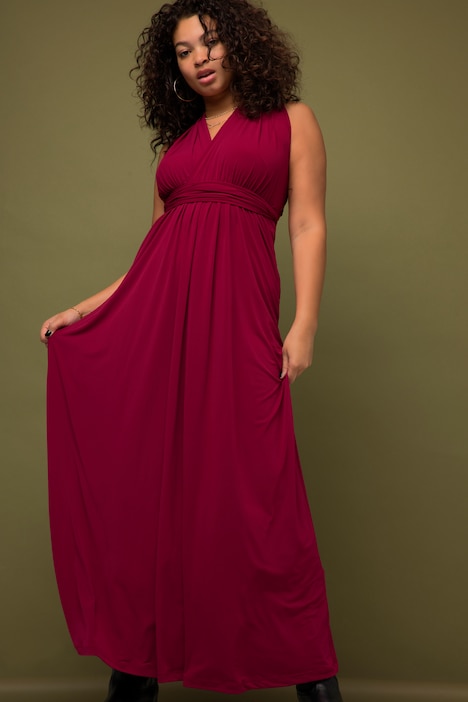 Jersey-Wickelkleid, Maxilänge, Rock in A-Line, ärmellos