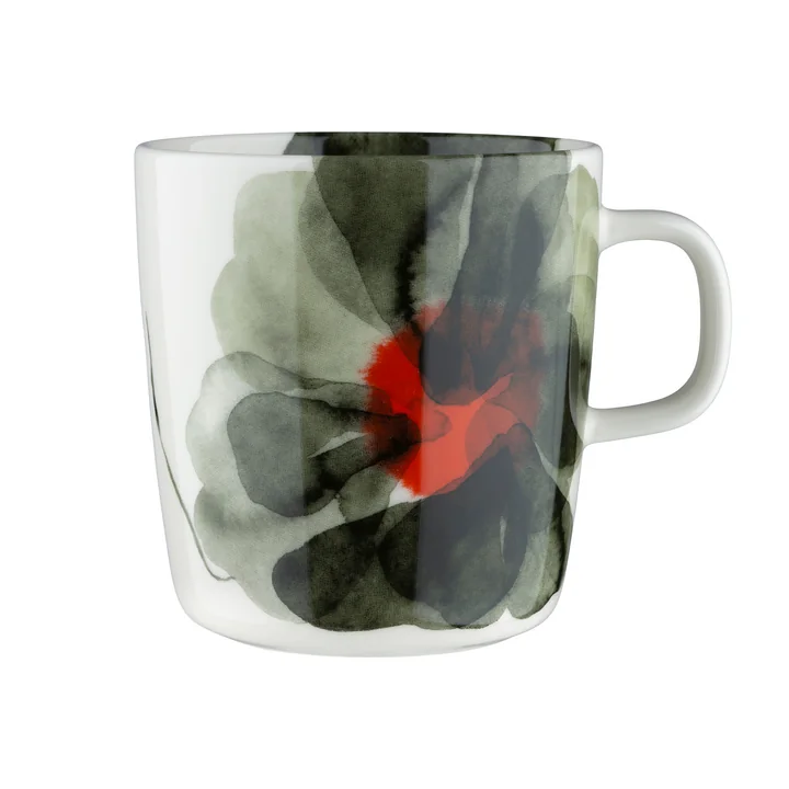 Marimekko - Oiva Valssi Becher mit Henkel 400 ml, weiss / forest green / tomatenrot