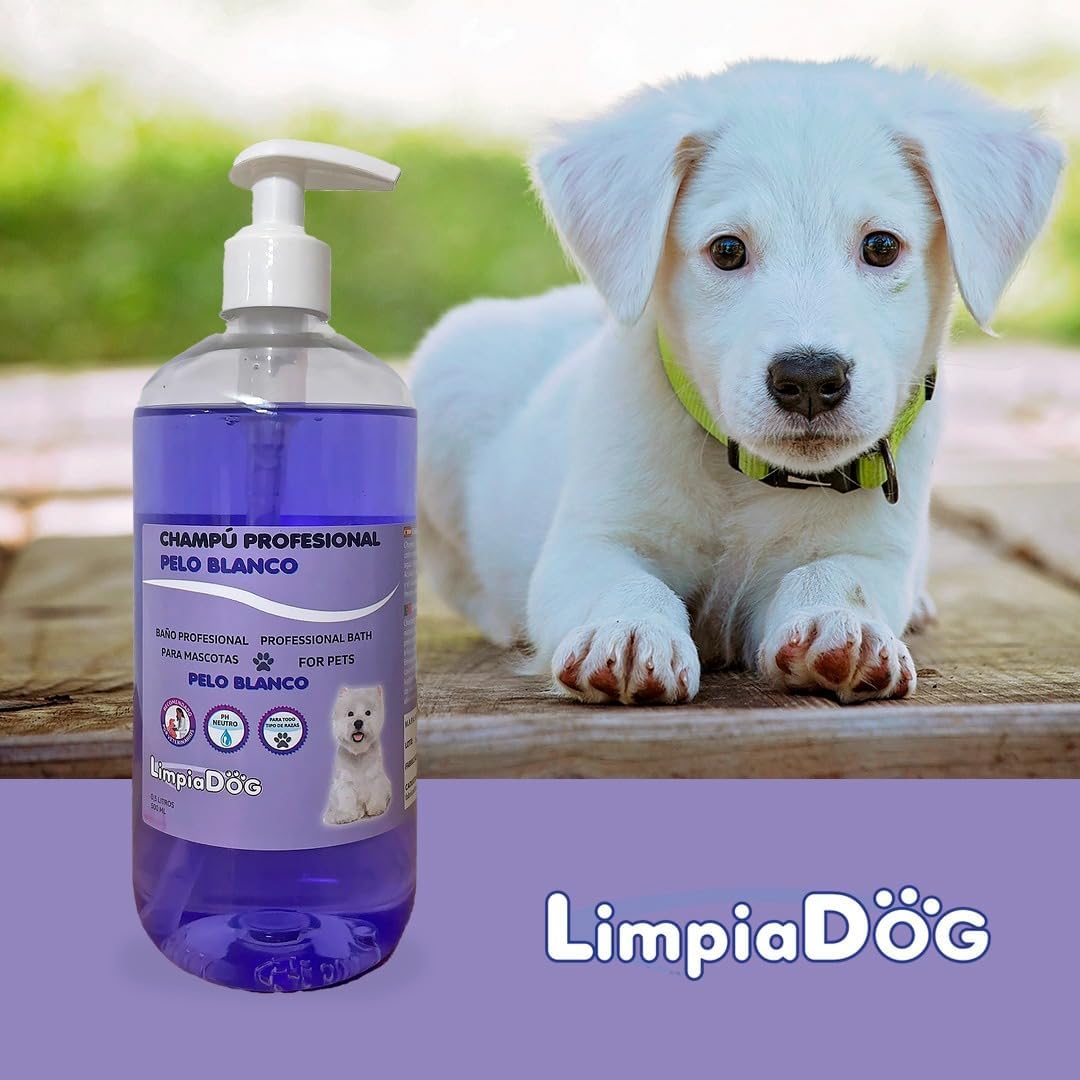 Shampoo LIMPIADOG para cães de pelo branco, ilumina a pelagem do seu pet, fragrância fresca e natural, 5 litros