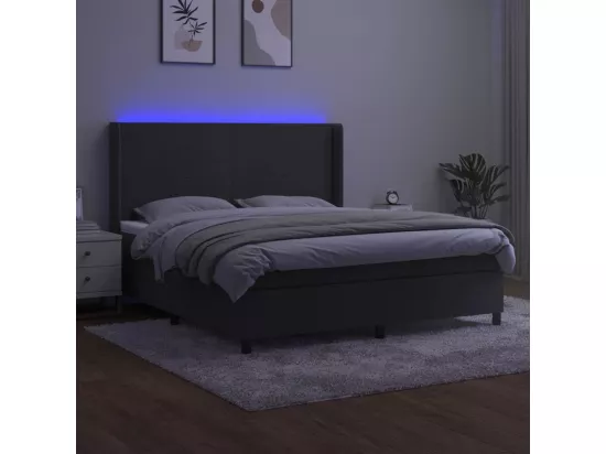 Sommier tapissier matelas et LED Gris foncé 160x200 cm Velours