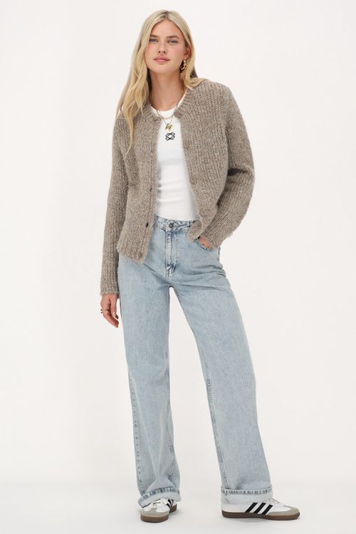 Beige grof gebreid vest met lurex
