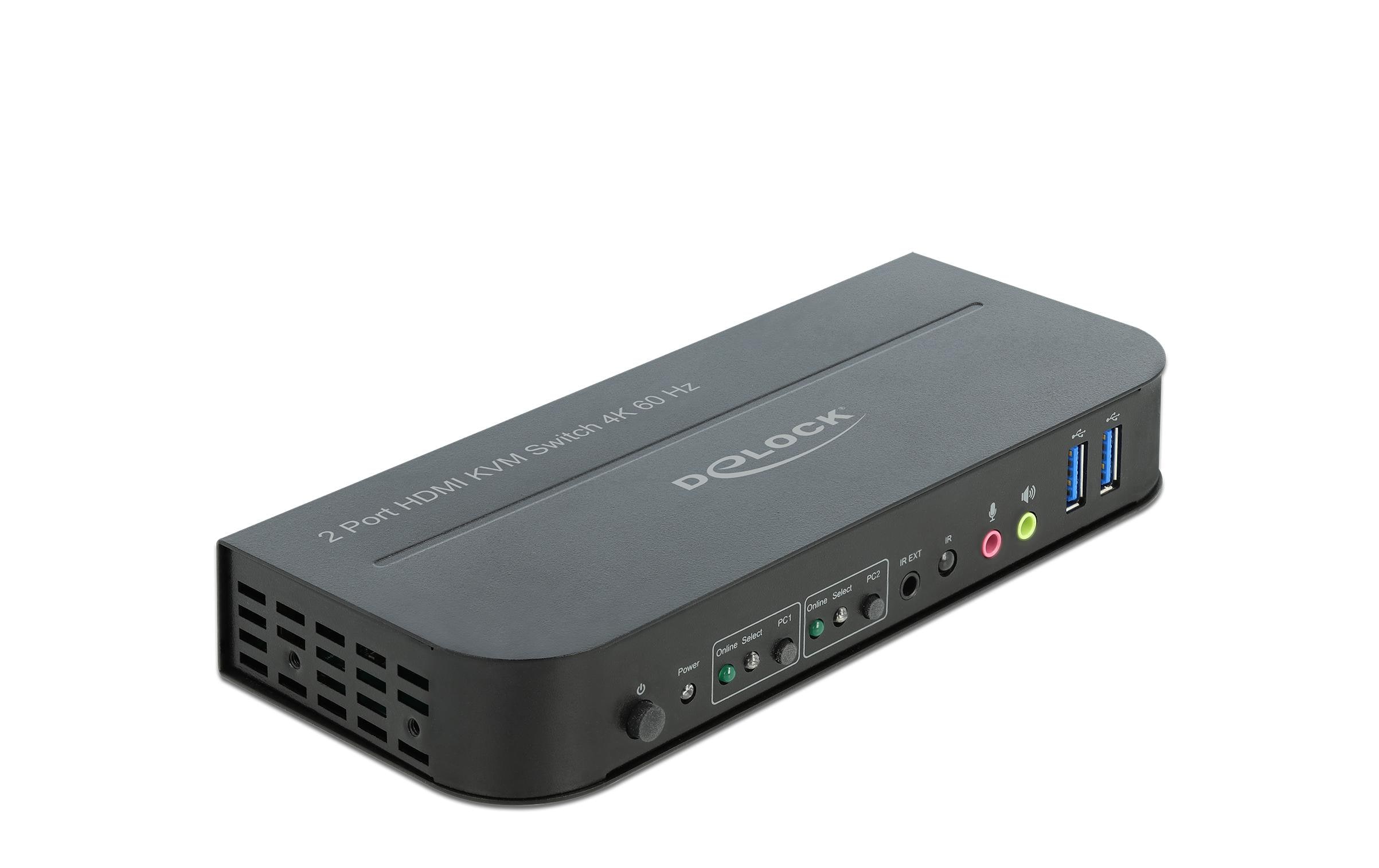 KVM Switch 2 Port HDMI mit USB 3.0 und Audio 4k 60Hz<br>Delock HDMI KVM Switch 4K 60 Hz mit USB 3.0 und Audio