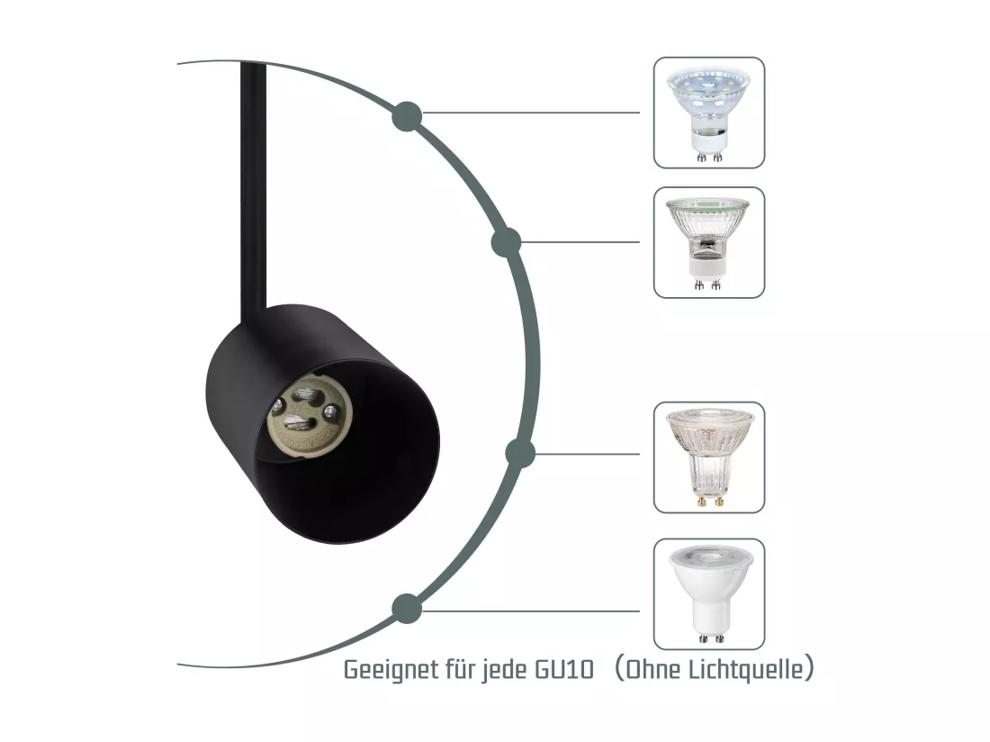 NETTLIFE Spot de plafond 4 ampoules plafonnier noir orientable LED GU10 lampe de cuisine 350°