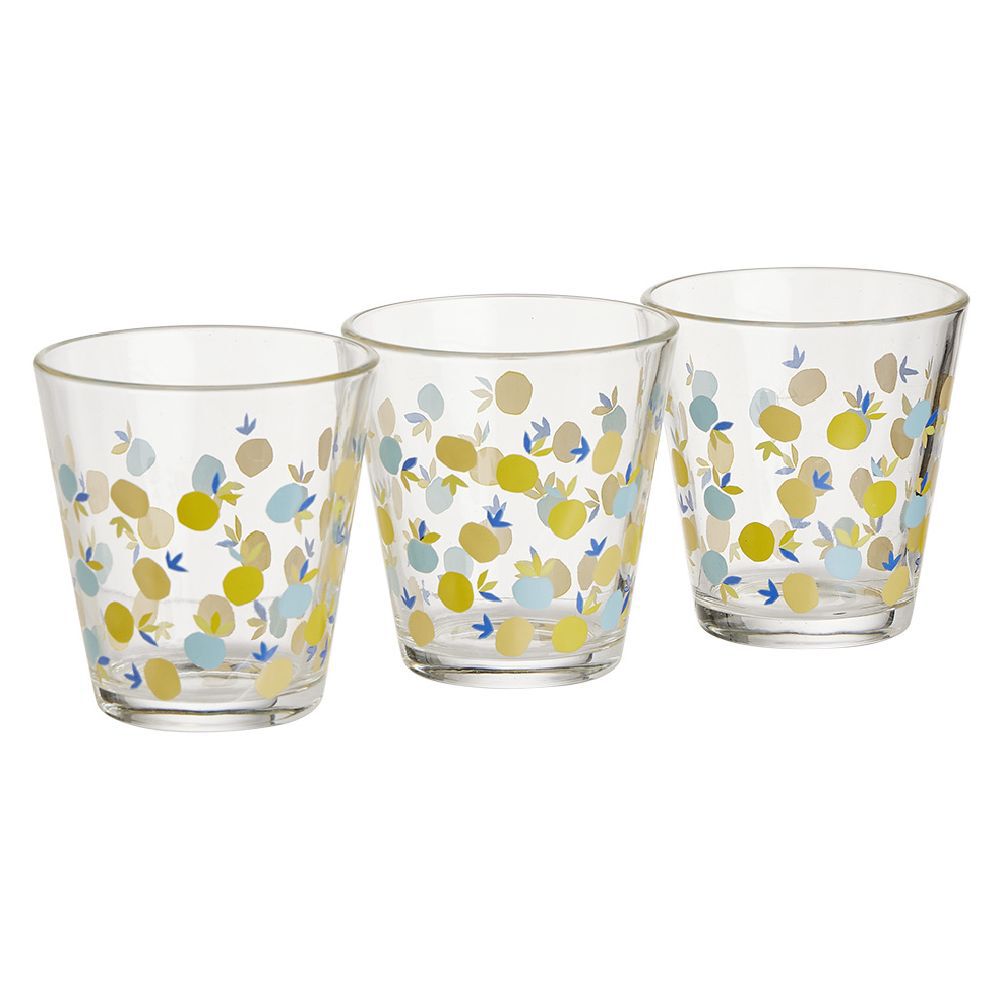 Gobelet bas conique transparent motif citron 25cl x3 - Ø8,4 x H8 cm