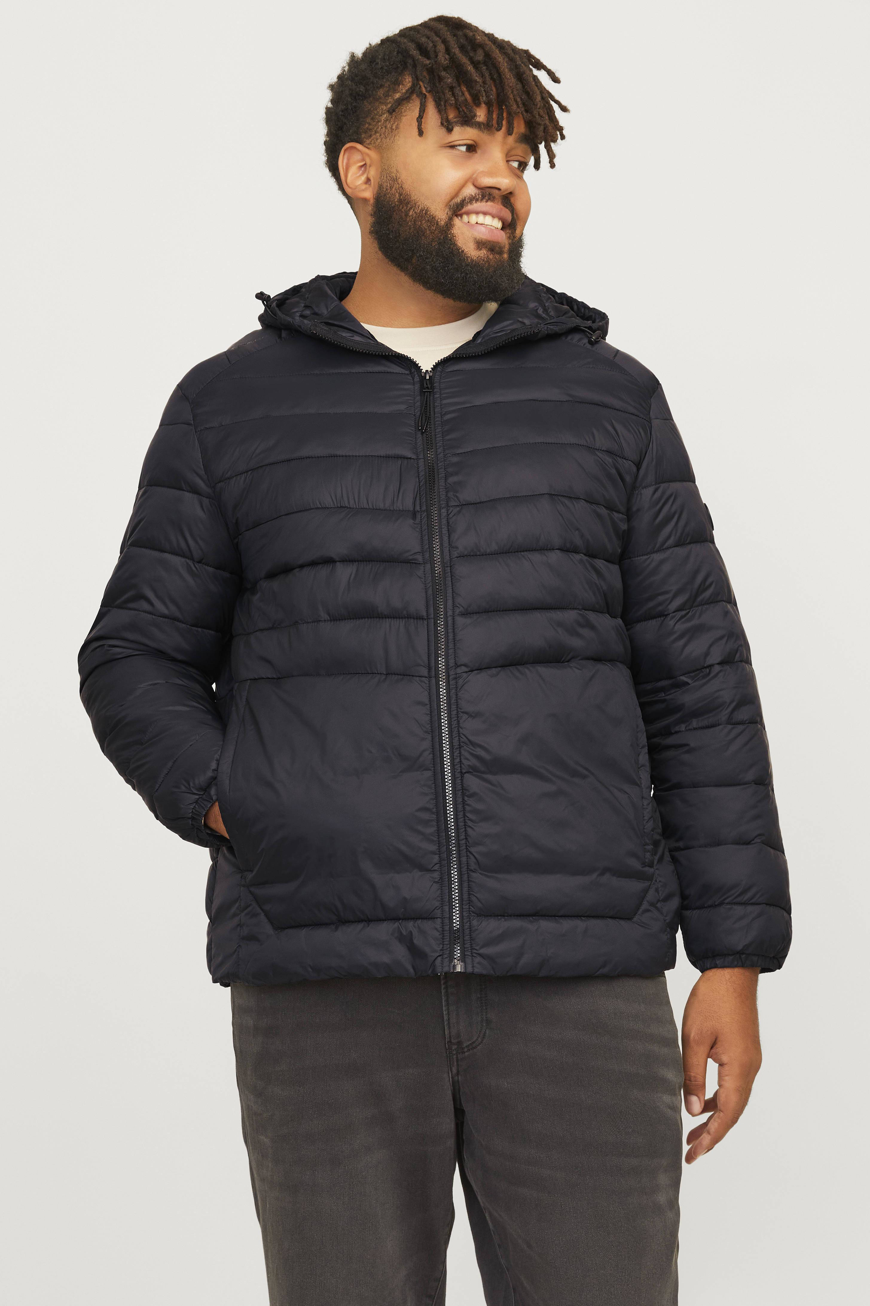 JACK & JONES PLUS SIZE quilted gewatteerde jas JJESPRINT Plus Size zwart