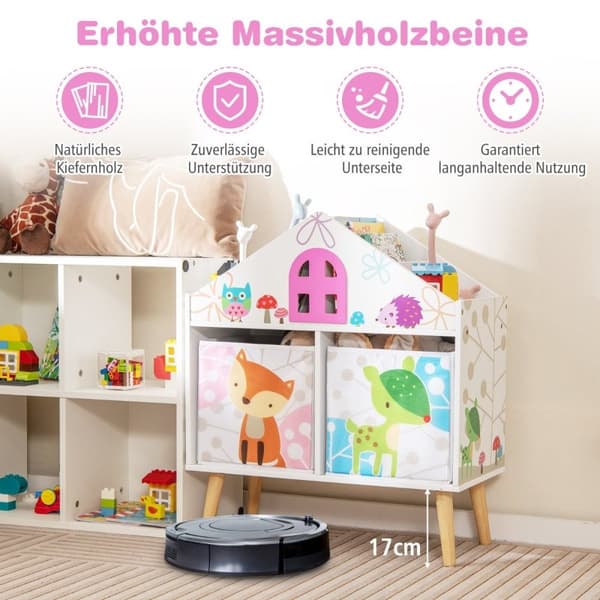 Barnehusformet bokhylle Tredukkehus bokhylle med 2 oppbevaringsbokser Fargerik 62 x 30 x 72 cm