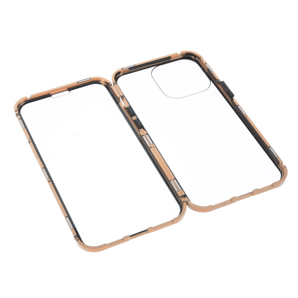iPhone 13 Pro Magnetische Alu Schutzhülle mit Panzer Glas Backcover   Displayschutz (Magnet-Technologie) - Gold