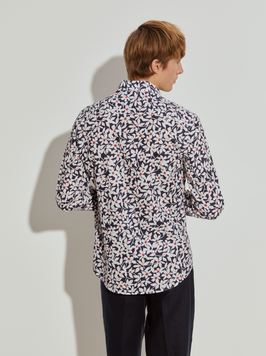 Camisa de linho slim fit às flores