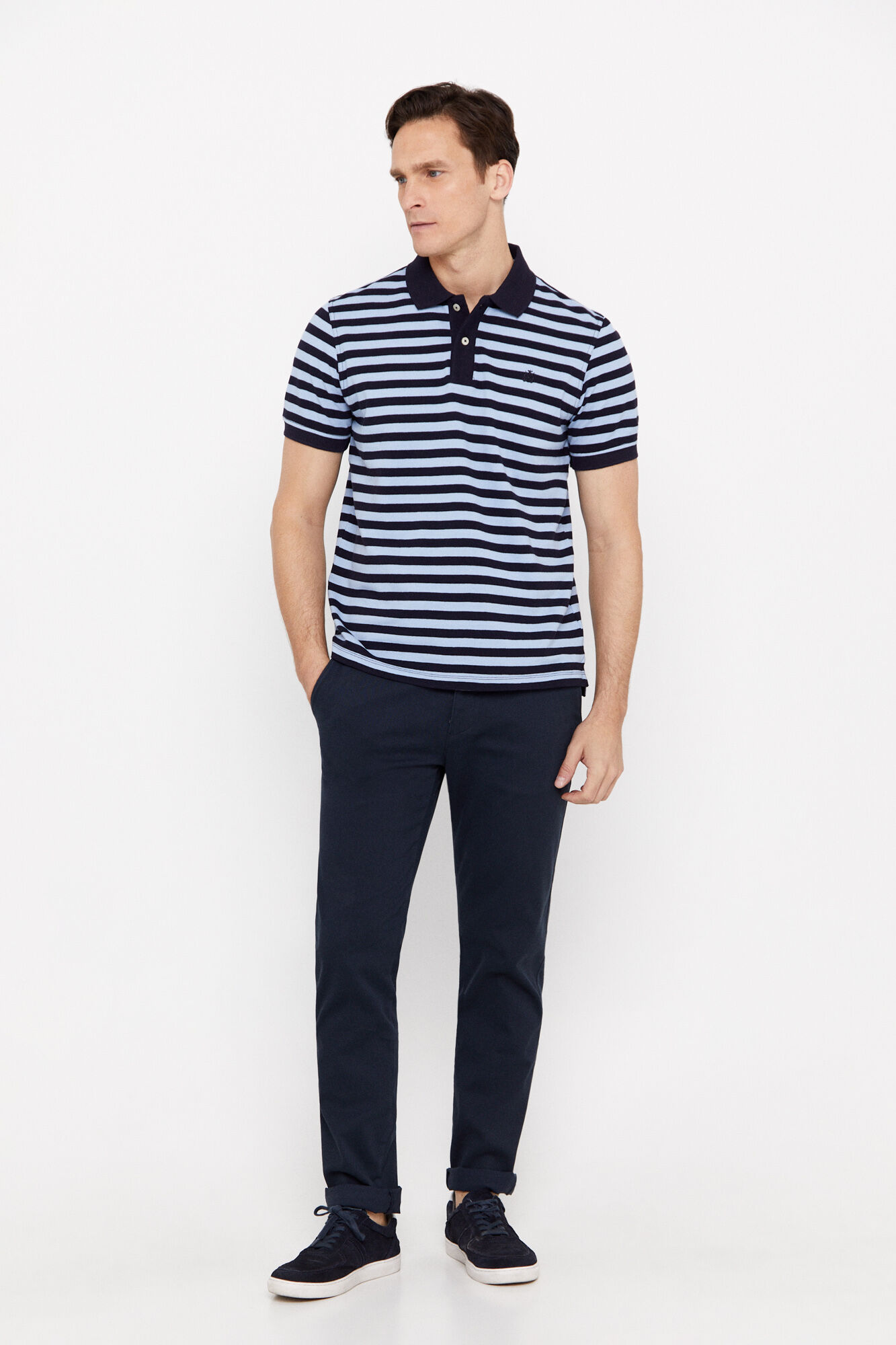 Camisa polo listrada - Azul marinho