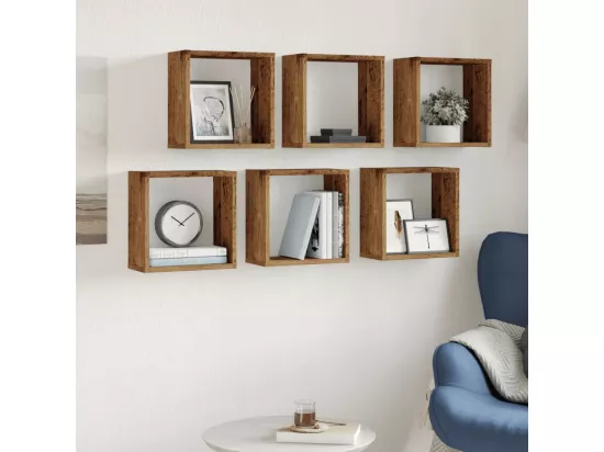 Étagères cube murales 6 pcs vieux bois 30x15x30 cm