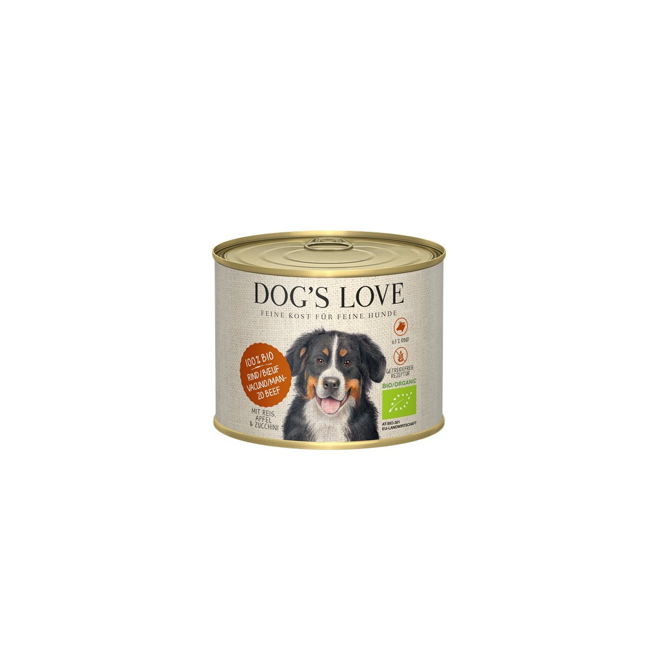 DOG'S LOVE Nassfutter Hund, Adult, Bio 6x200 g Rind mit Reis, Apfel und Zucchini