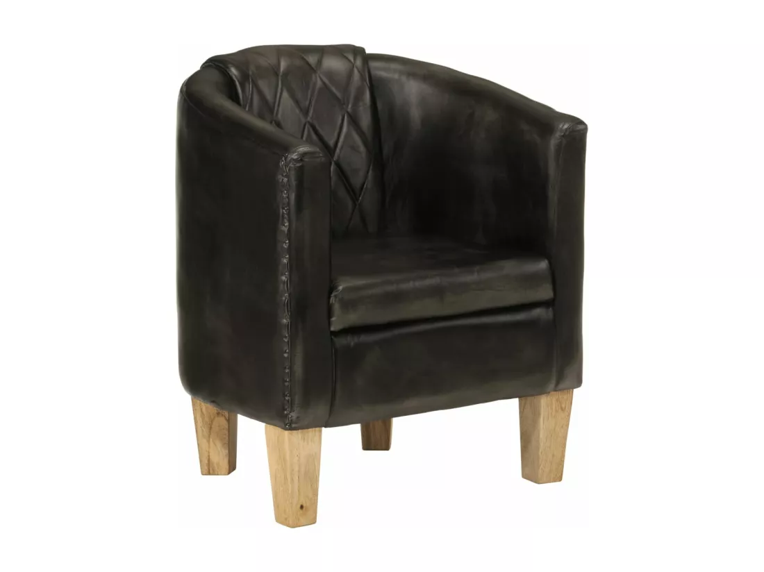 Chaise cabriolet gris cuir véritable