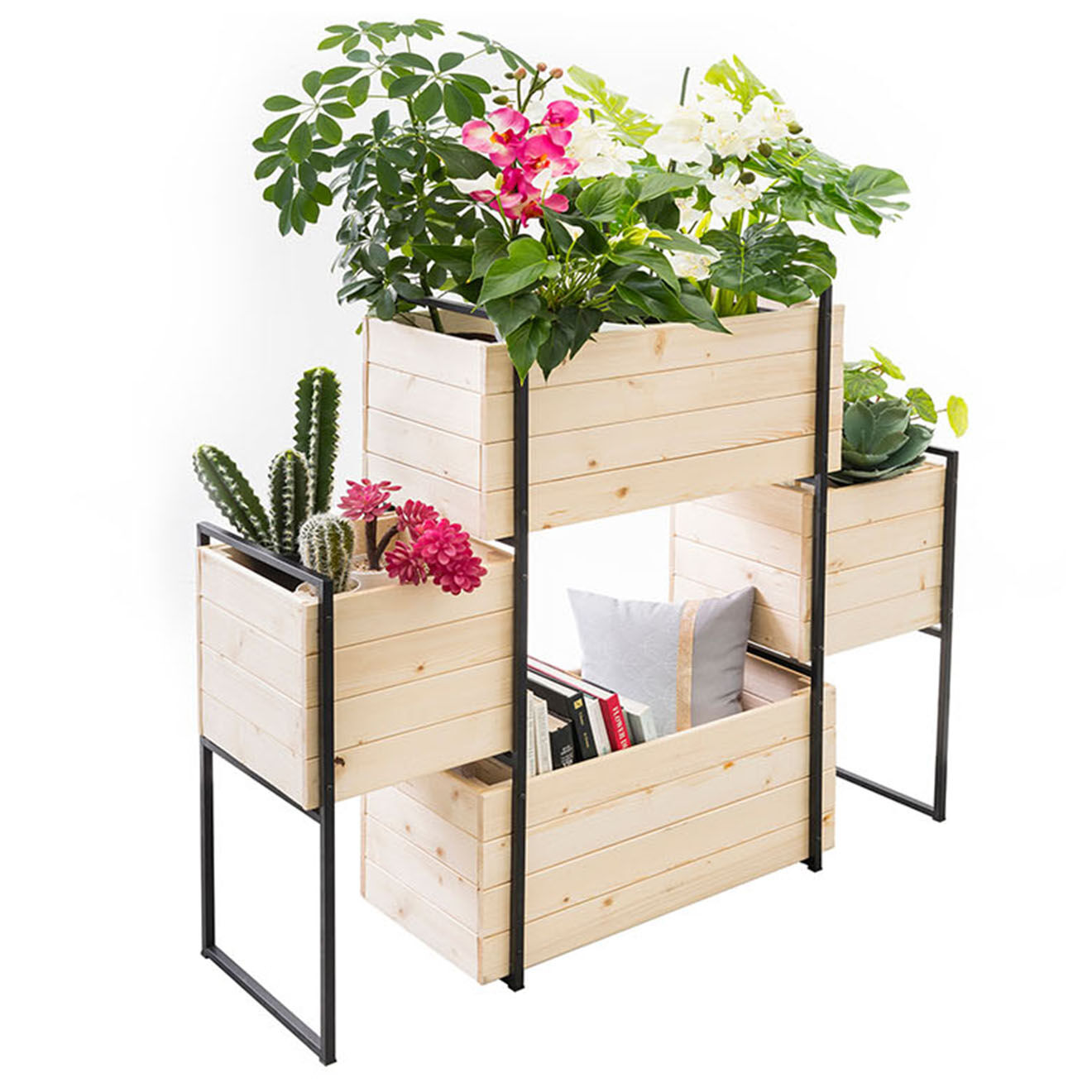 Pratik Garden Jardinière quattro bois/noir - 117x31x103cm