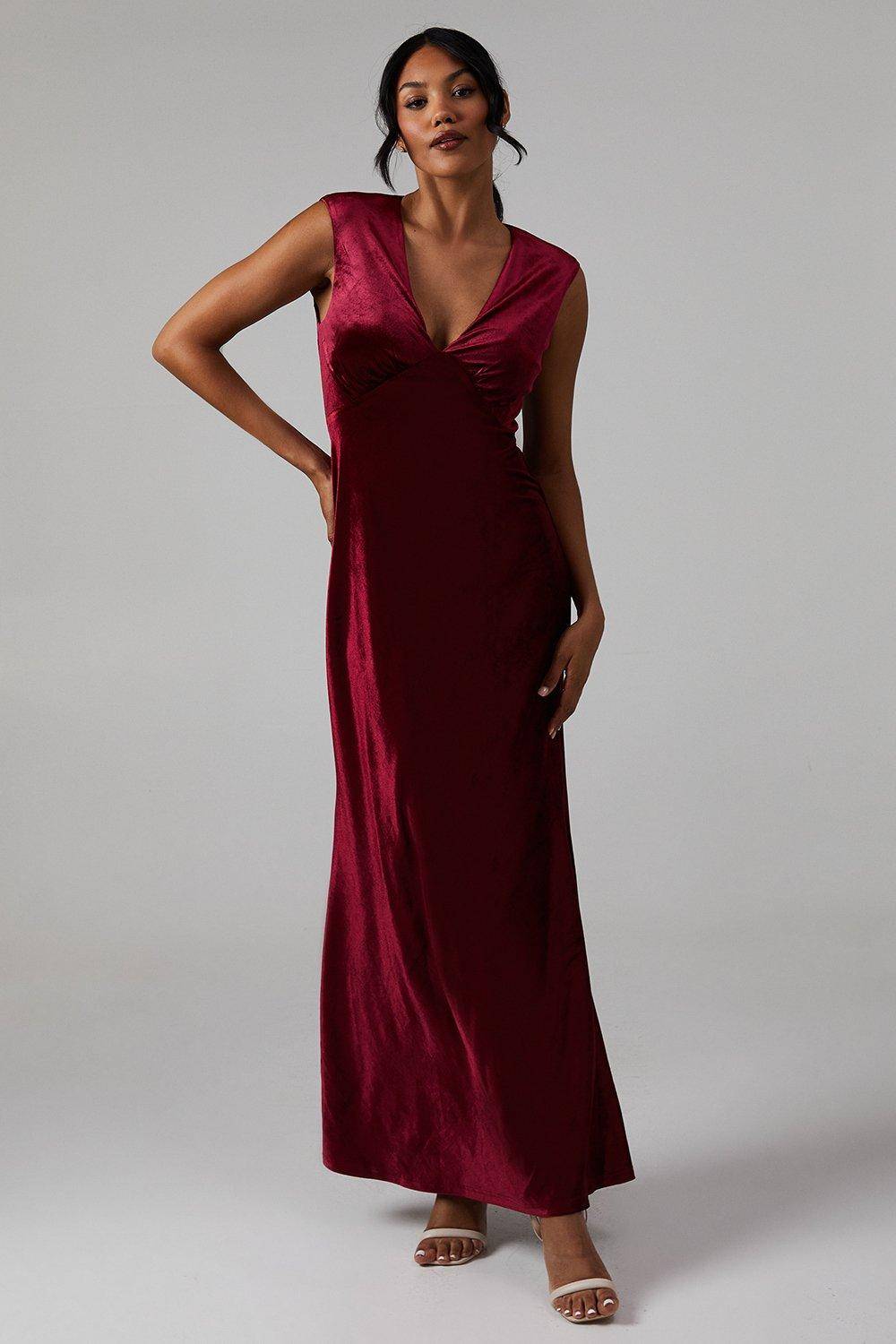 Oasis Robe Longue de Demoiselle d'Honneur en Velours avec Dos Ouvert