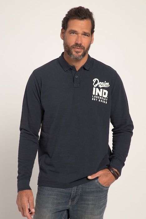 Poloshirt, Langarm, Piqué, vorgewaschen, Brustprint
