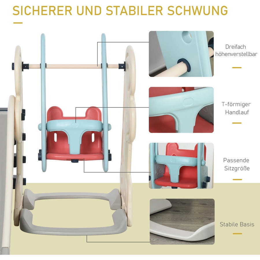 HOMCOM 3-in-1-Kinderrutsche mit Schaukel und Basketballkorb weiß, blau, grau