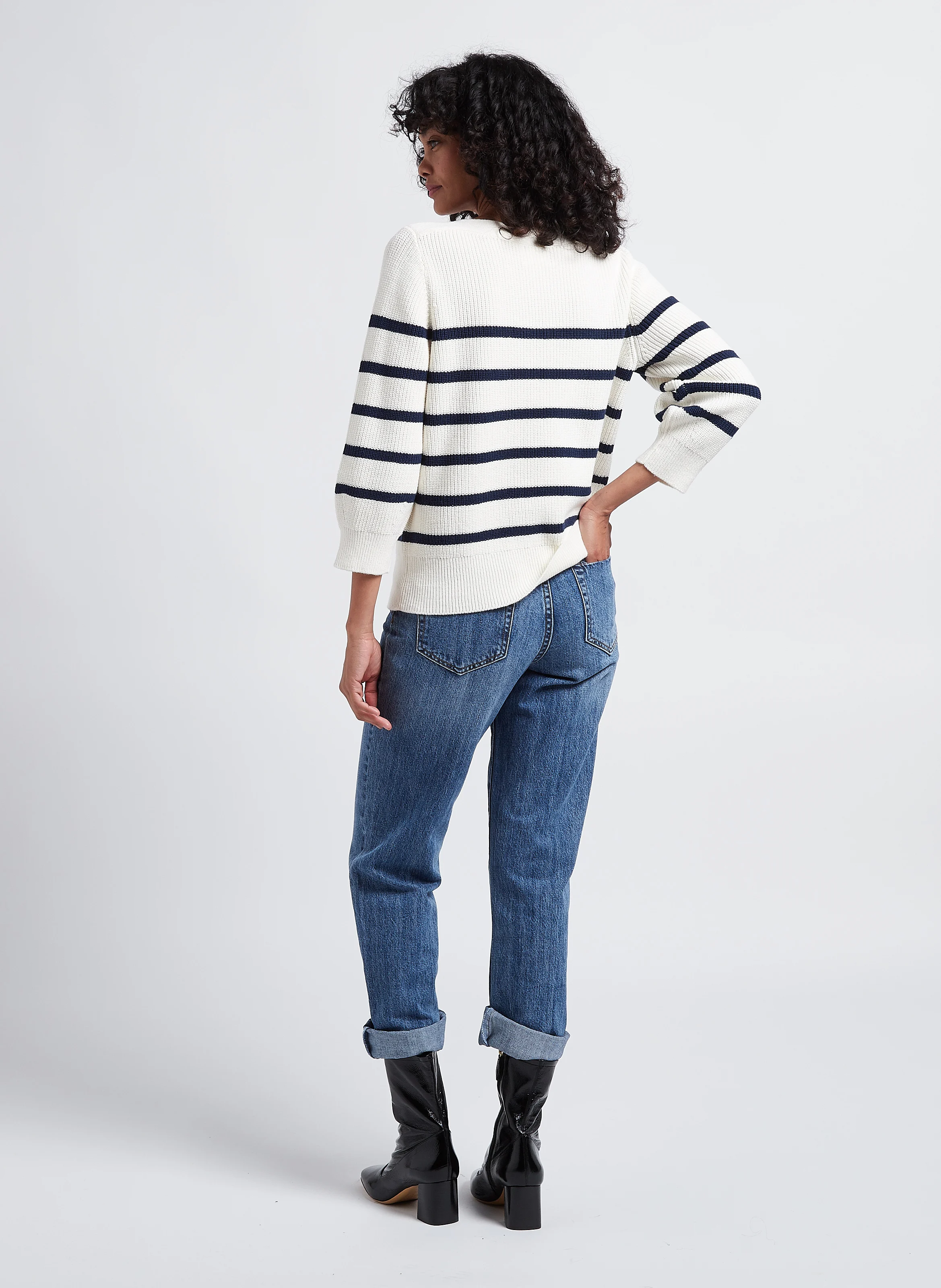 JOLINE - Jean taille haute droit en coton | Bleu