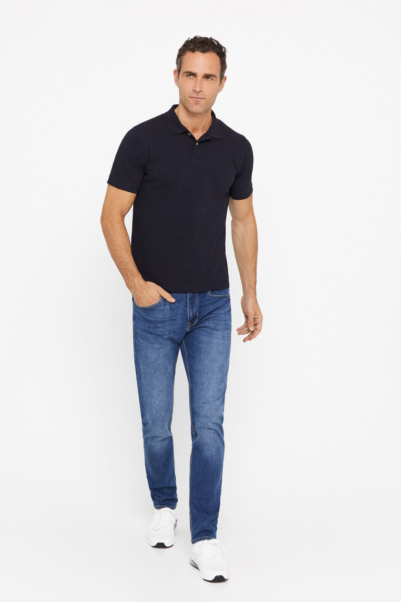Camisa polo piqué com logo - Azul marinho