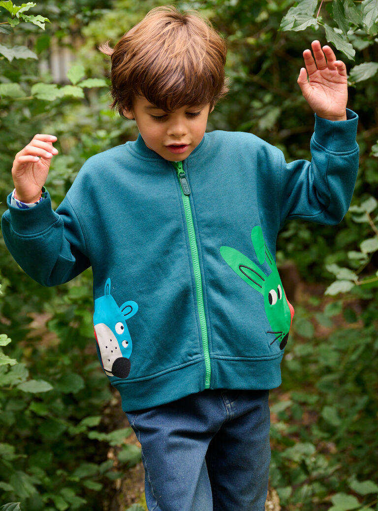 Gilet bleu pétrole à motifs ours et lapin pour garçon