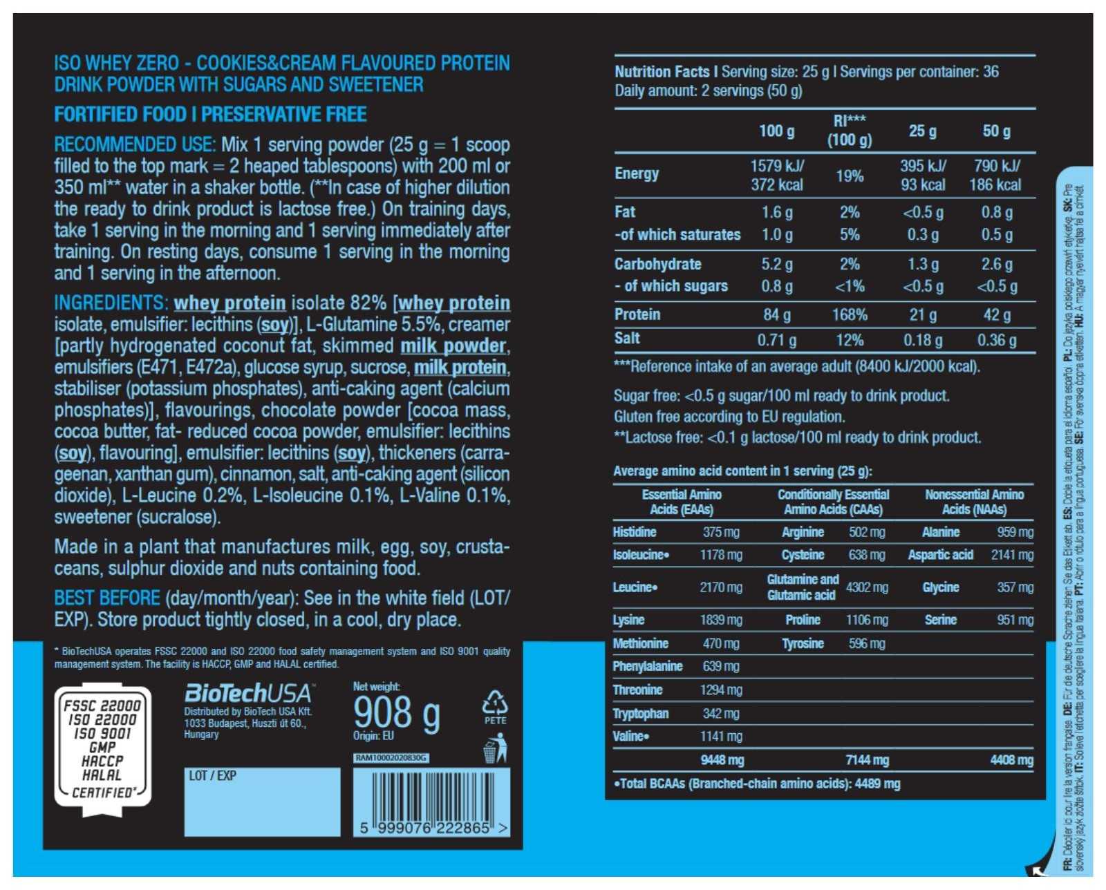 Biotech USA Iso Whey Zero 500g