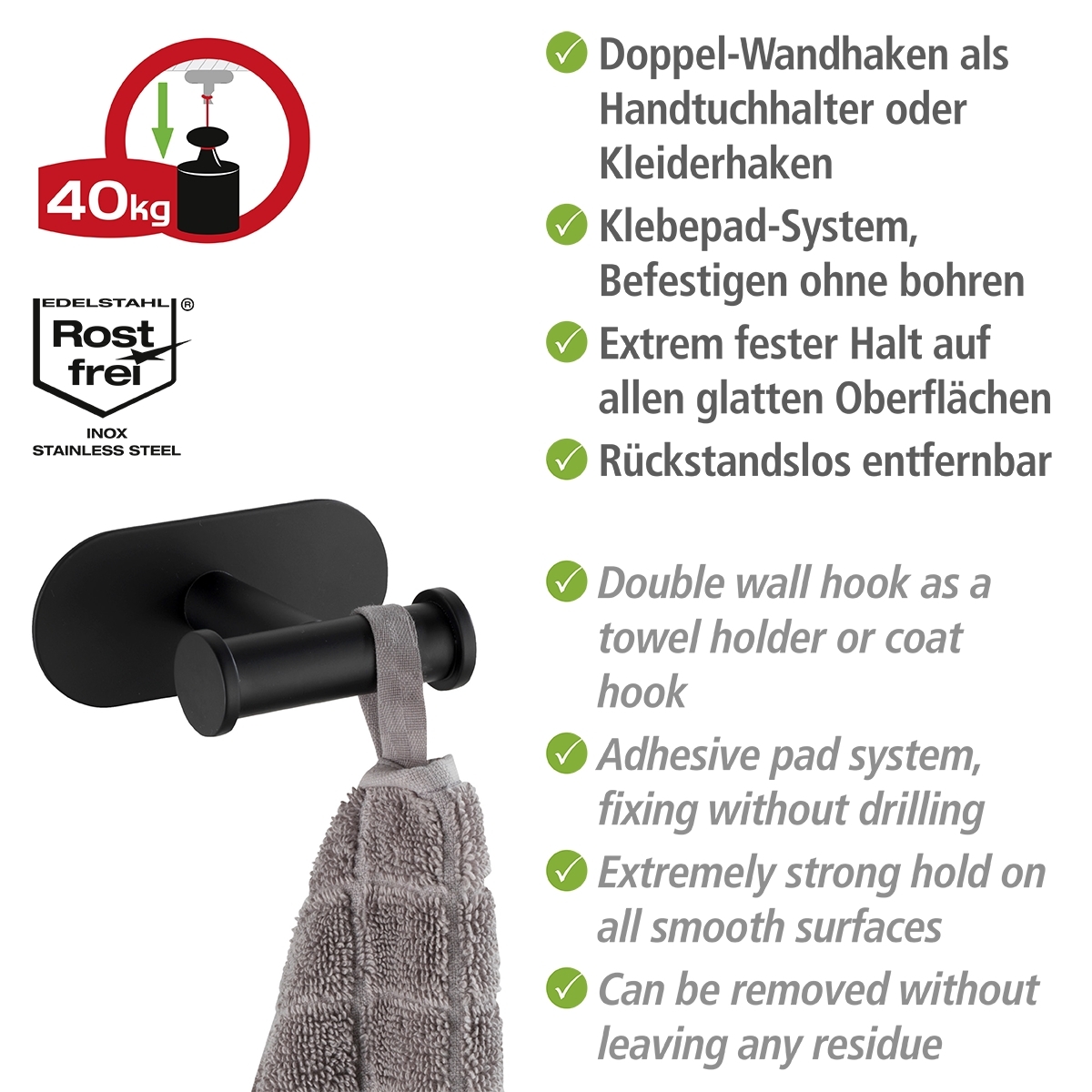Wenko Orea turbo-loc haak duo RVS zwart mat