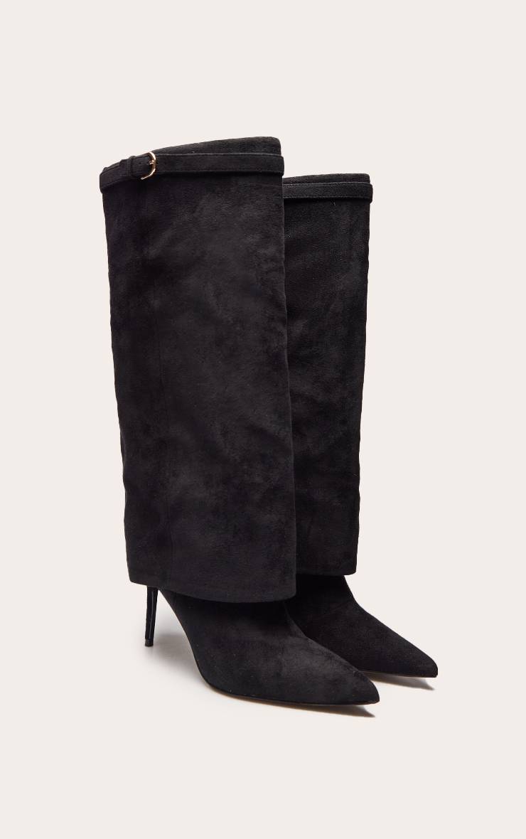 Noir Botte Haute À Talon Effet Synthétique Avec Revers